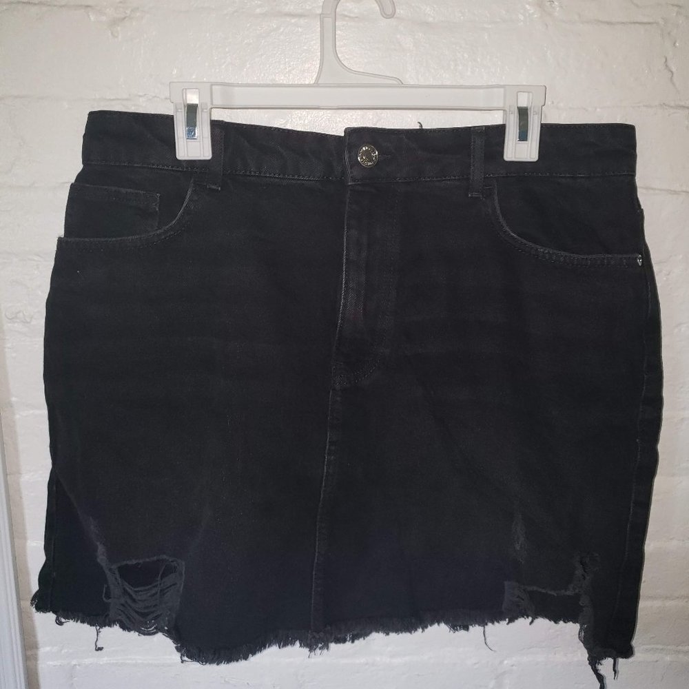 Black Ripped Jean Skirt